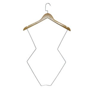 Kit 10 Cabides Madeira Silhueta Marfim com Gancho e Arame Cromado - 4265CM
