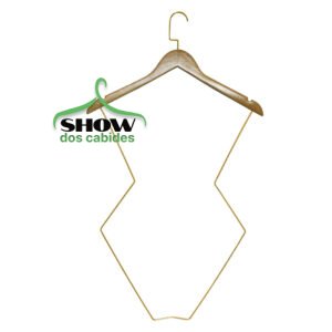 Kit 10 Cabides Madeira Silhueta Marfim com Gancho e Arame Dourado - 4265DM