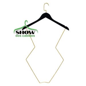 Kit 10 Cabide de Madeira Silhueta Preto com Gancho Luxo e Arame Dourado - 4265PD