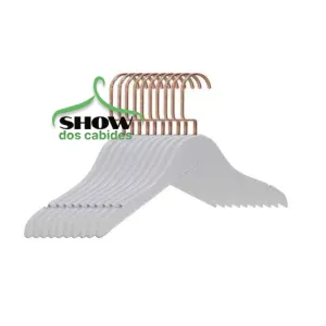 Kit com 10 Cabides de Madeira Infantis Branco sem Barra com Gancho de Luxo Rose - 4218RB