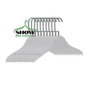 Kit com 10 Cabides de Madeira Infantis Branco sem Barra com Gancho de Luxo Cromado - 4218BC