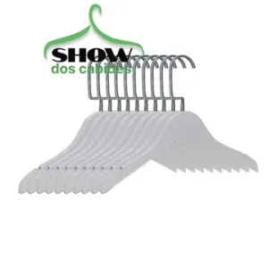 Kit com 10 Cabides Madeira Cromado Sem Barra Branco com Gancho de Luxo - 4220BC