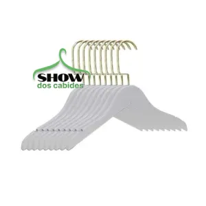 Kit com 10 Cabides de Madeira Infantis sem Barra com Gancho de Luxo Dourado Branco - 4218BD