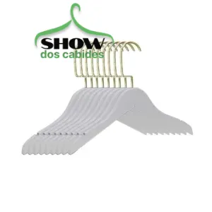 Kit com 10 Cabides Madeira Sem Barra Branco com Gancho de Luxo Dourado - 4220BD