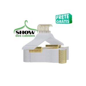 Kit com 10 Cabides Madeira Branco com Gancho Luxo Rose com Presilha Dourada - 4221BD - Frete Grátis