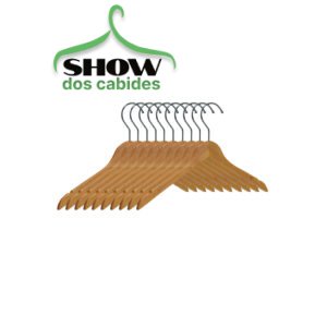 Kit com 10 Cabides de Madeira Sem Barra Marfim com Gancho Simples - 4220MF