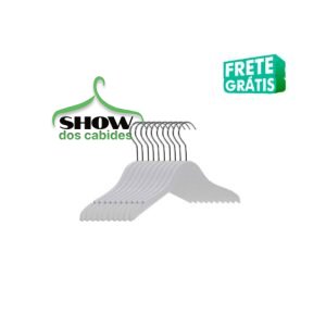Kit com 10 Cabides Madeira Branco Sem Barra Branco com Gancho Simples - 4220BR - Frete Grátis