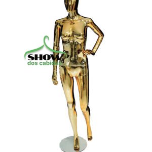 Manequim Feminino Mão na Cintura Plastico Importado Dourado F02 Cara Ovo Base Vidro - 0902DO