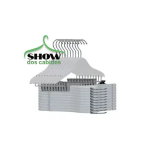 Kit 10 Cabides Madeira Com Presilha Branco Gancho Simples Cromado - 4221B